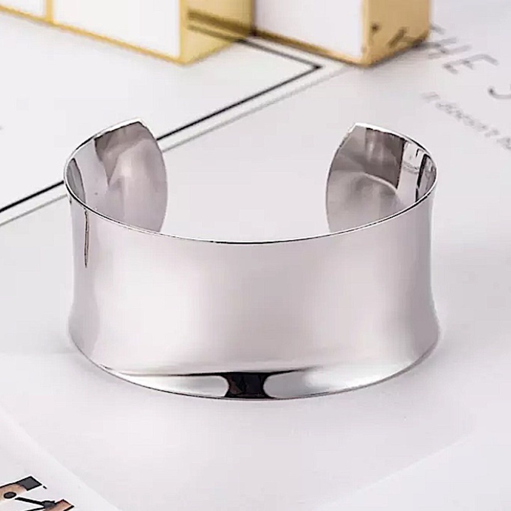 Sterling Silver Platedl Cuff Minimalist Wide Tarnish Free Bracelet - Picture 2 of 8